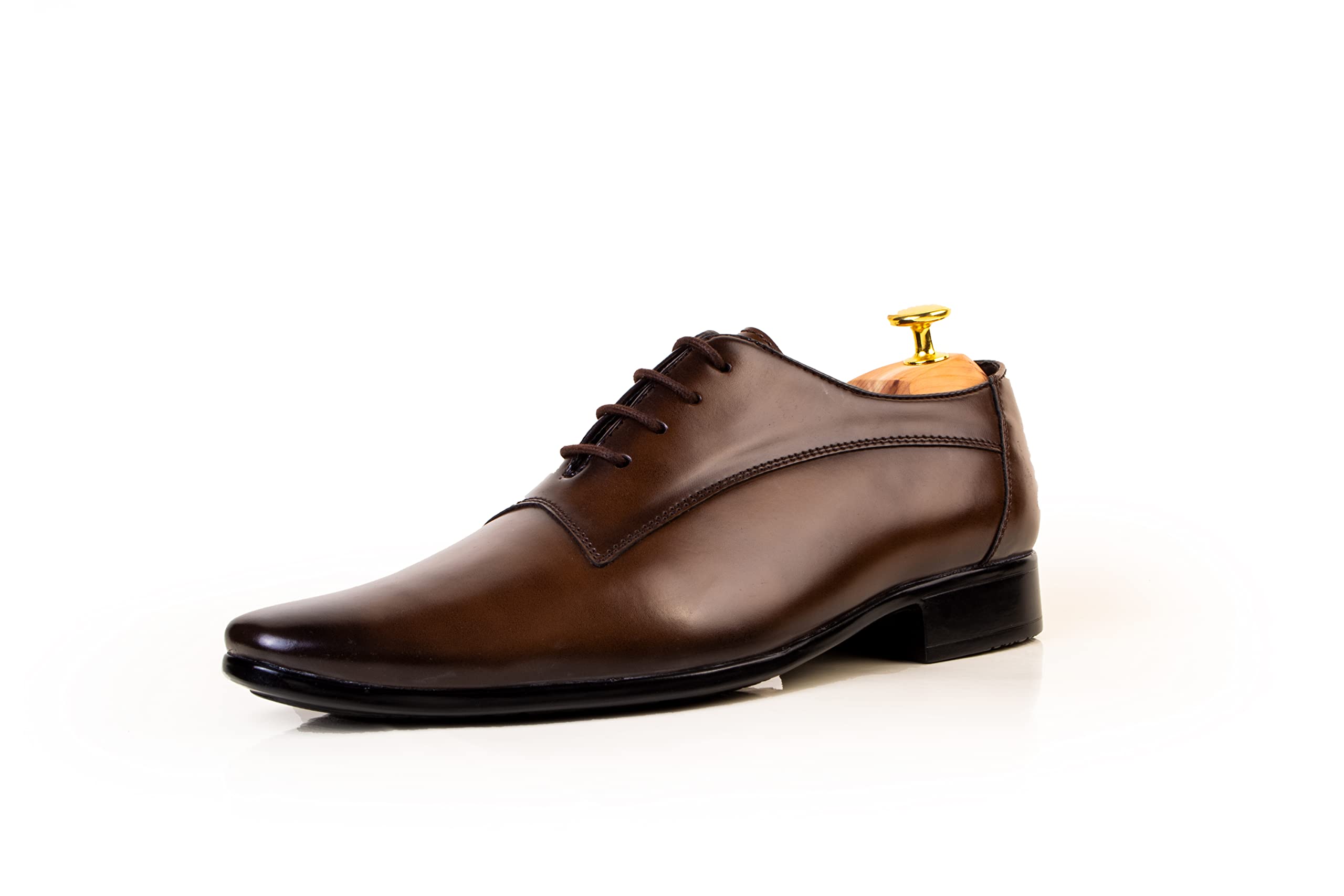 LANSKY Men's Faux Leather Lace Up Formal Derby Office Shoes | Hand Painted Patina Finish-image-49