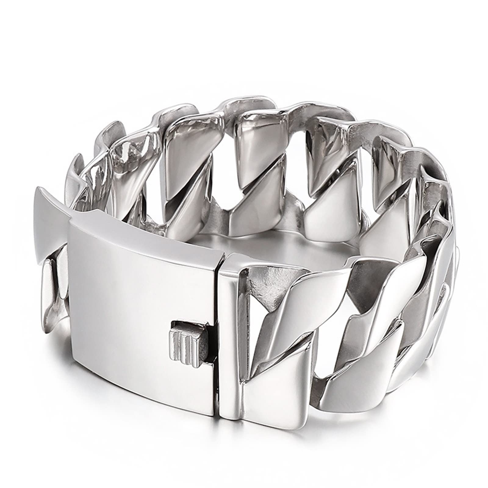 Bracelet Charms Homme Argent， Cadeau Papa Chaîne Épaisse en Forme de D Acier Inoxydable Bracelets Jonc