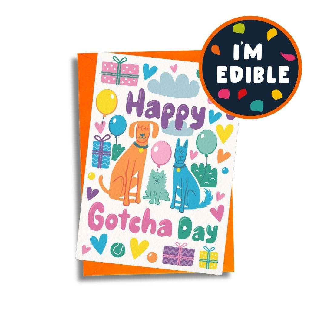 Scoff Paper Edible Dog Gotcha Card, The Anniversary Card Your Dog Can Eat! HAPPY GOTCHA DAY, Single A5