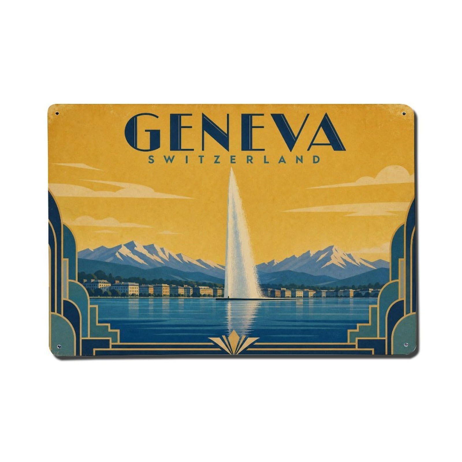 Travel Vintage Switzerland Geneva Metal Tin Sign Plaque Wall Decor for Cafe, Club Bar, Office, Garden Metal Poster 8x12Inch