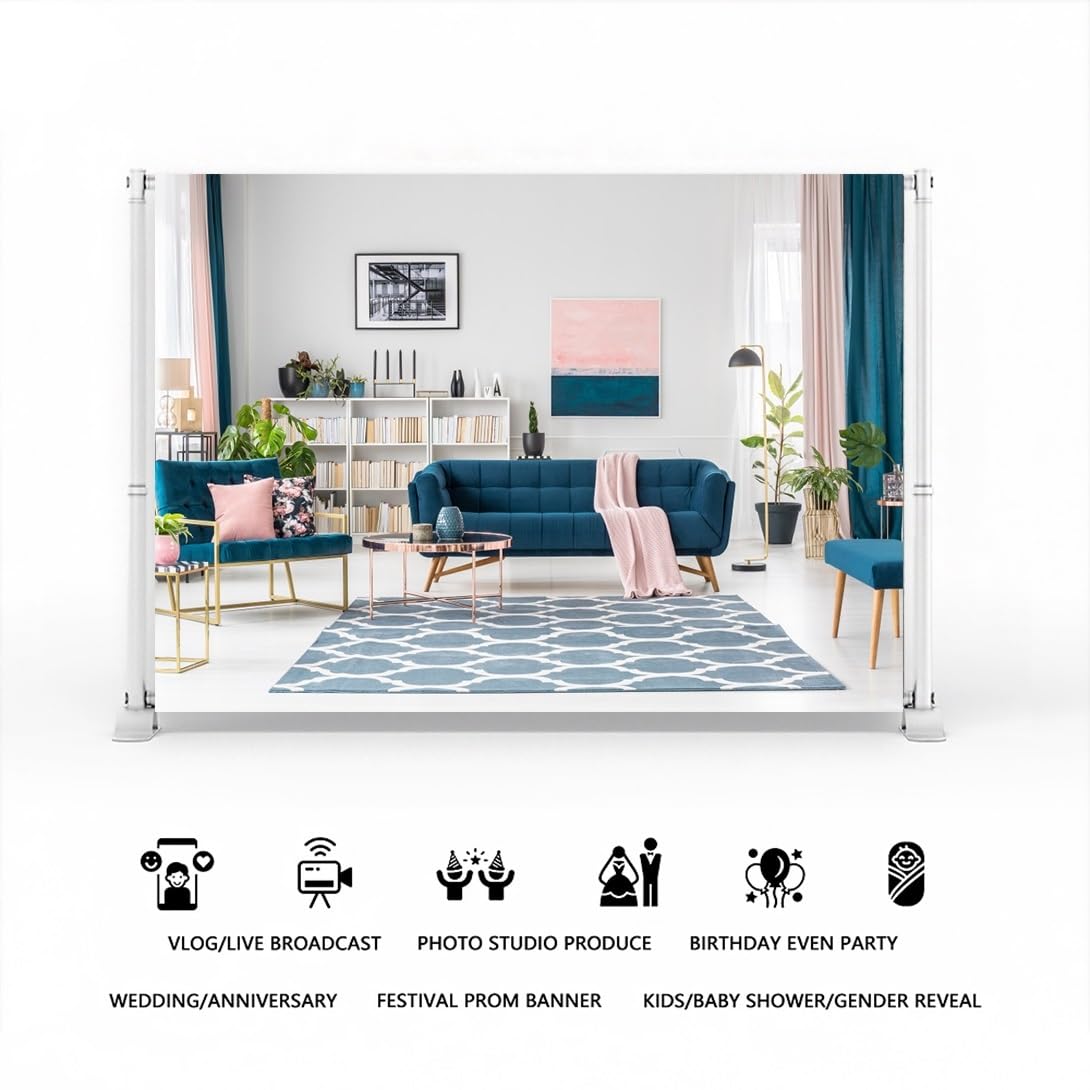 Aoihrraan 4,5x3m Modernes Wohnzimmer Backdrop Sofa Bücherregal Vorhang Teppich Heller Raum Innenfotografie Hintergrund Erwachsene Videokonferenz Geschäftsbüro Home Dekoration Fotostudio Requisiten