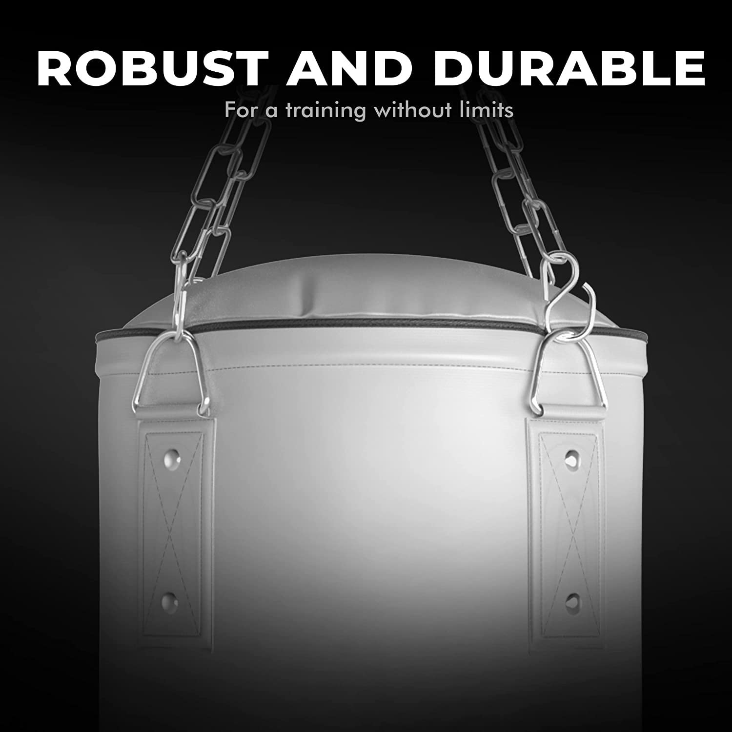 Sacco da boxe FIGHTR® Premium - alto comfort e molto robusto - sacco da boxe appeso non riempito/riempito 120x35cm incl. catena pesante per boxe, arti marziali, MMA