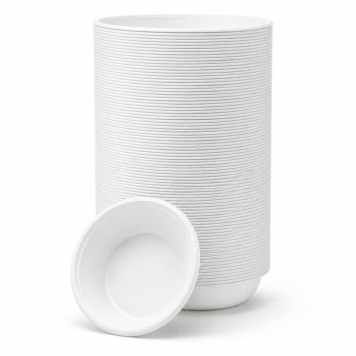 Bonkaso Round Bagasse Bowls 360 ml - Pack of 100 | Eco-Friendly Disposable Sugarcane Bowls | Leak-Proof, Microwave Safe & Compostable | Ideal for Soups, Snacks, Desserts, Parties & Events | White