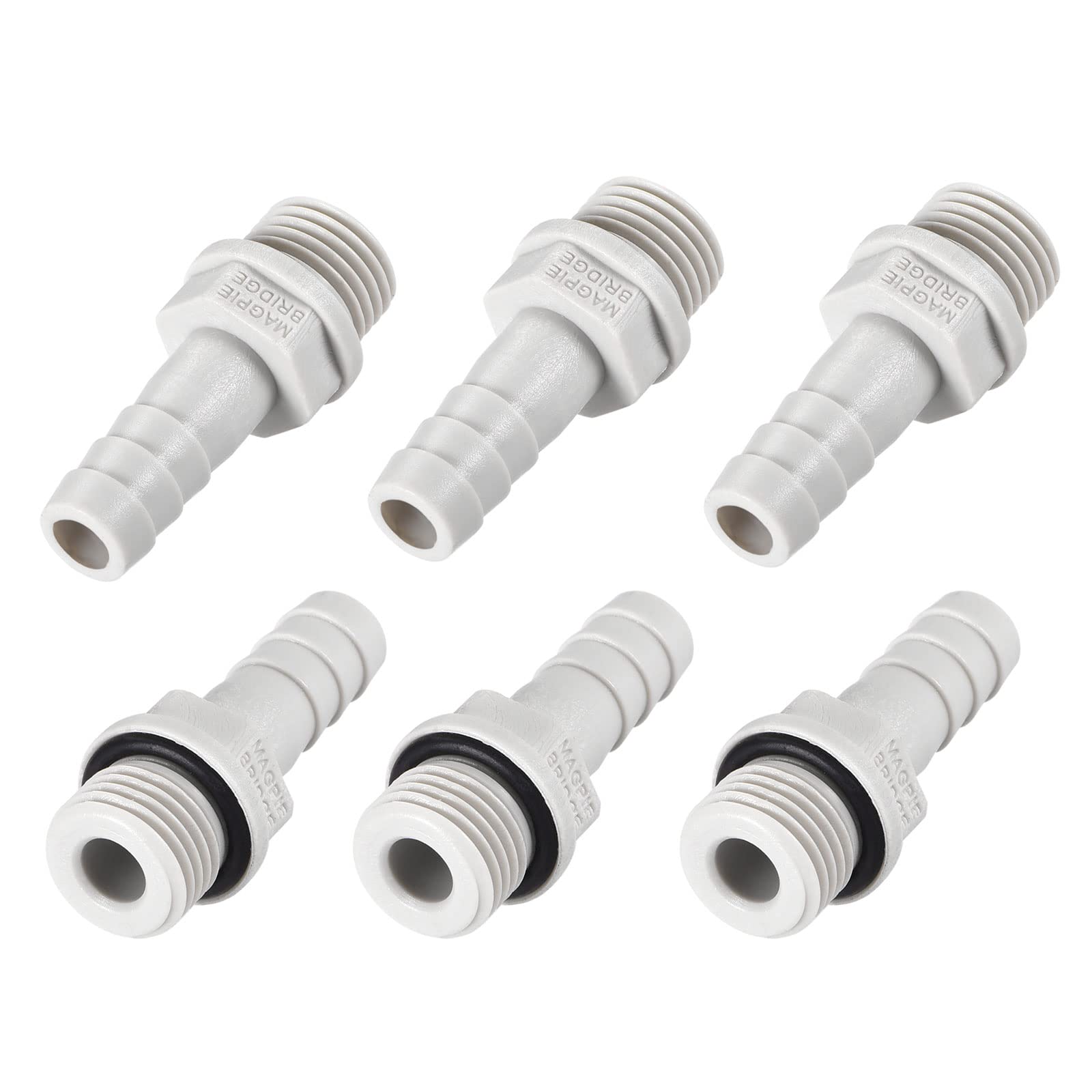 M METERXITY 6 Pack Barb Hose Fittings - PVC Pipe Connector for Transporting Water, Air, Apply to Machinery, Industry (0.31" Barb x 1/4" G Male Thread, Gray)
