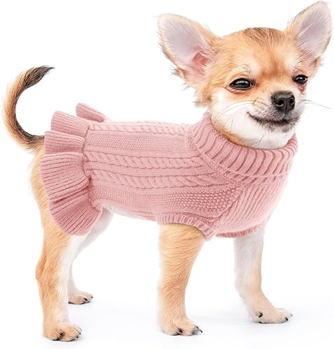 ALAGIRLS Suéter de invierno para perro y gato, ropa para cachorros, suéteres de punto trenzado para niñas y niñas, vestidos gruesos de color rosa