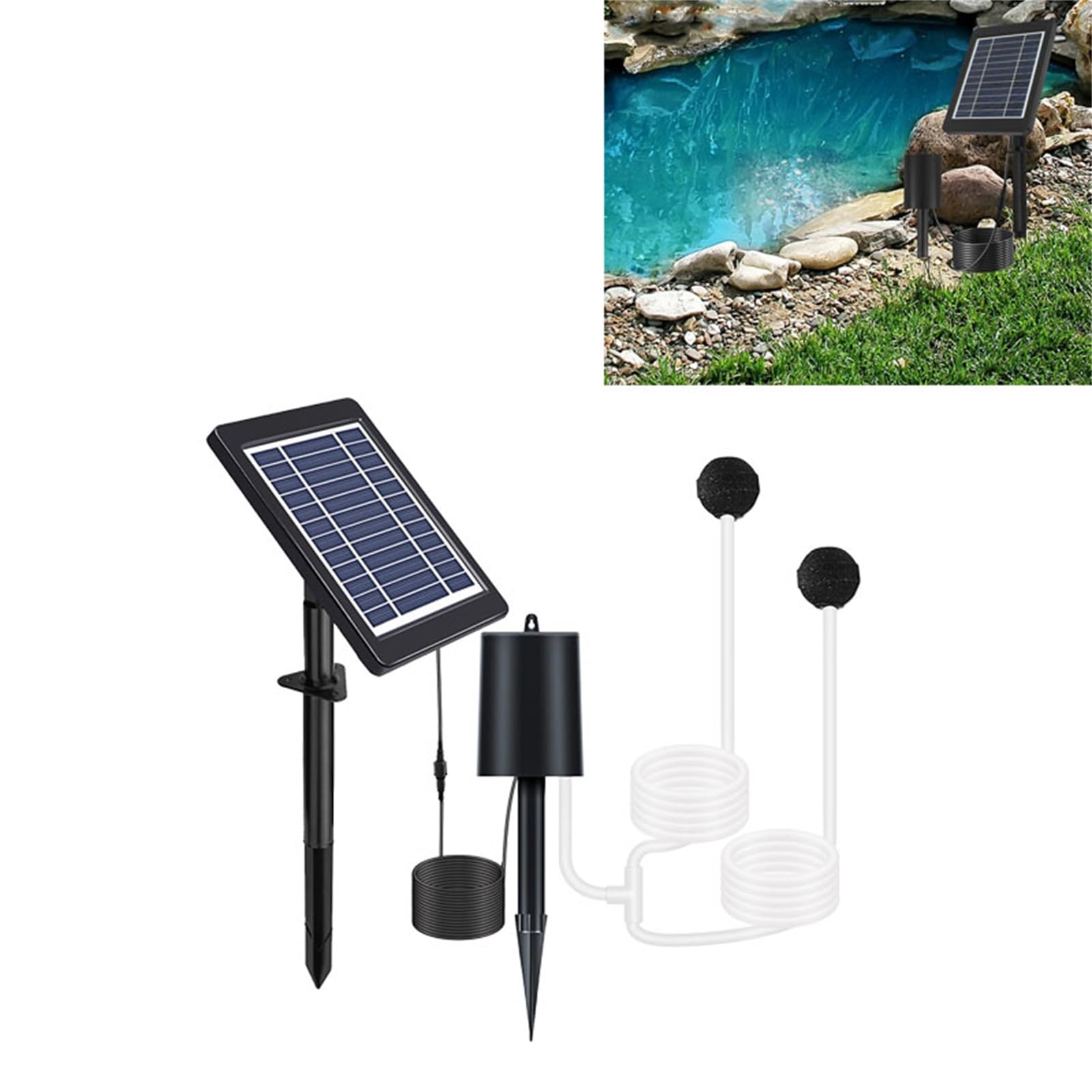 Asixxsix Solar-Teichbelüfter, 3 W, IP55, wasserdichte Solar-Luftpumpe, 3 Modi, solarbetriebener -Belüfter für Teich, für kleine Outdoor-Teiche, Aquarien, Hydrokultur
