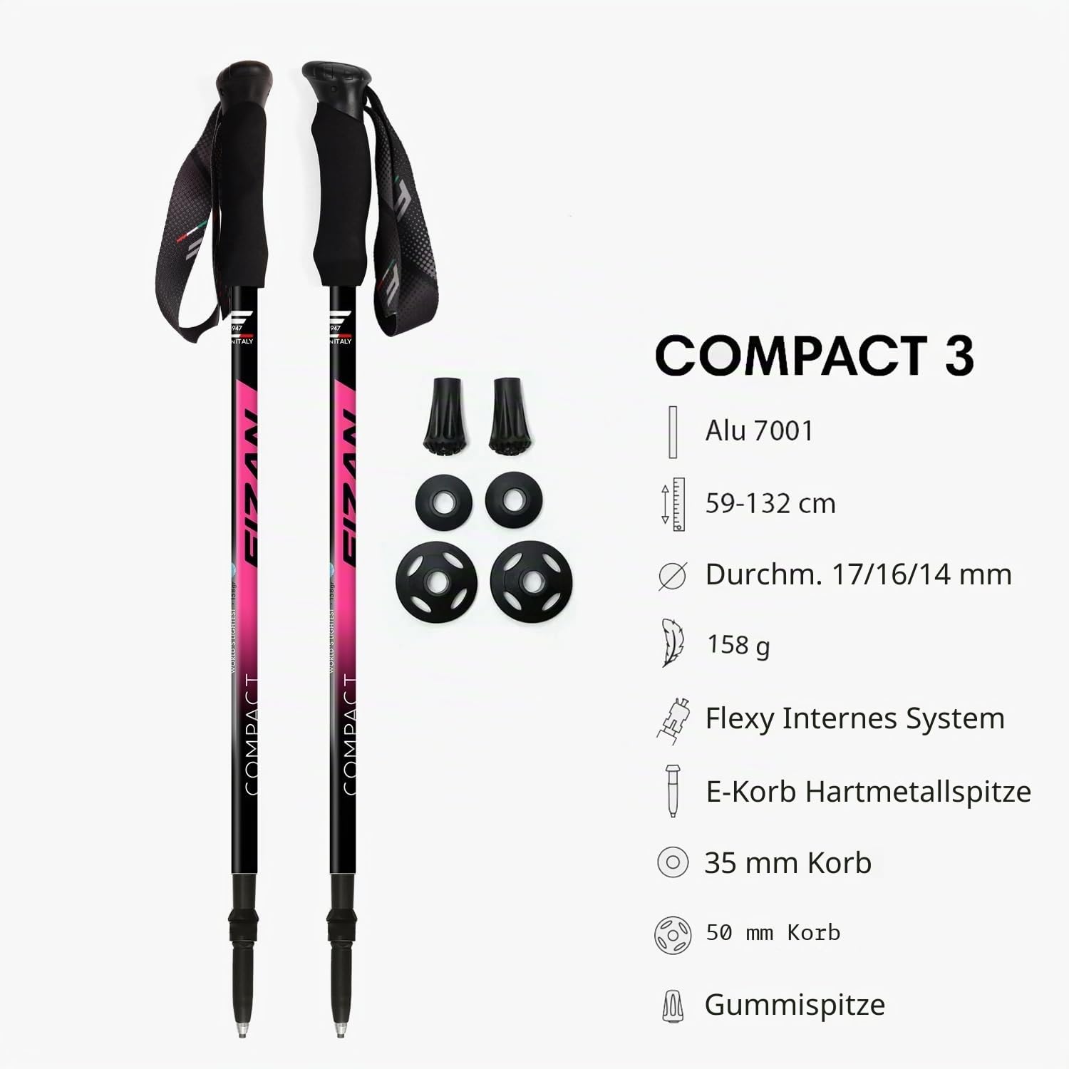 Fizan Compact 3 Trekking Poles – 5.6 oz Ultralight, Backpacking, Thru Hiking Poles, Adjustable, Collapsible, Customized Fit, Eva Grips, Aluminum Walking Sticks (Compact 3)