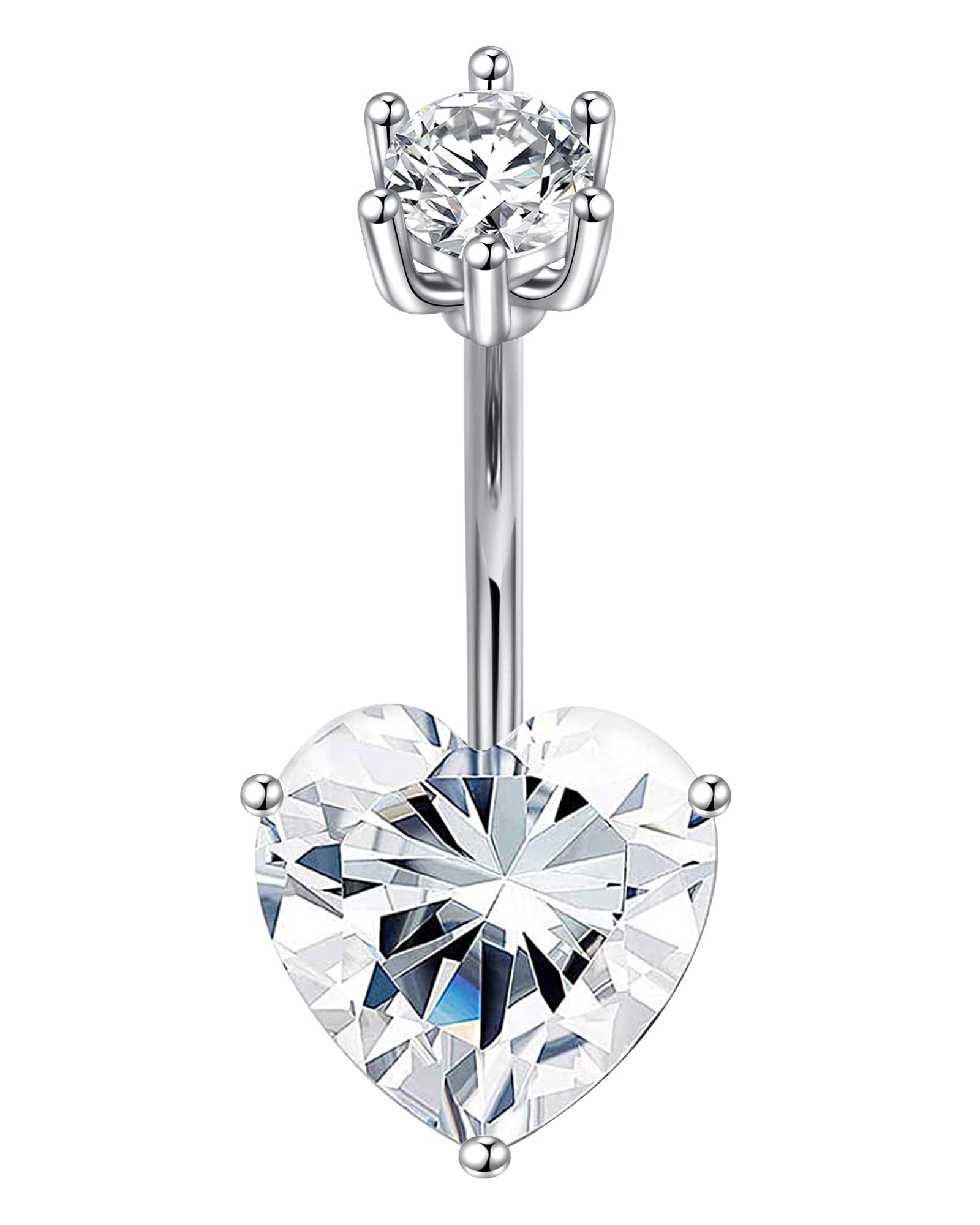 Crdifu925 Plata Piercing Ombligo 10mm con Corazón CZ 14G Piercing Vientre Joyería Plata Sterling