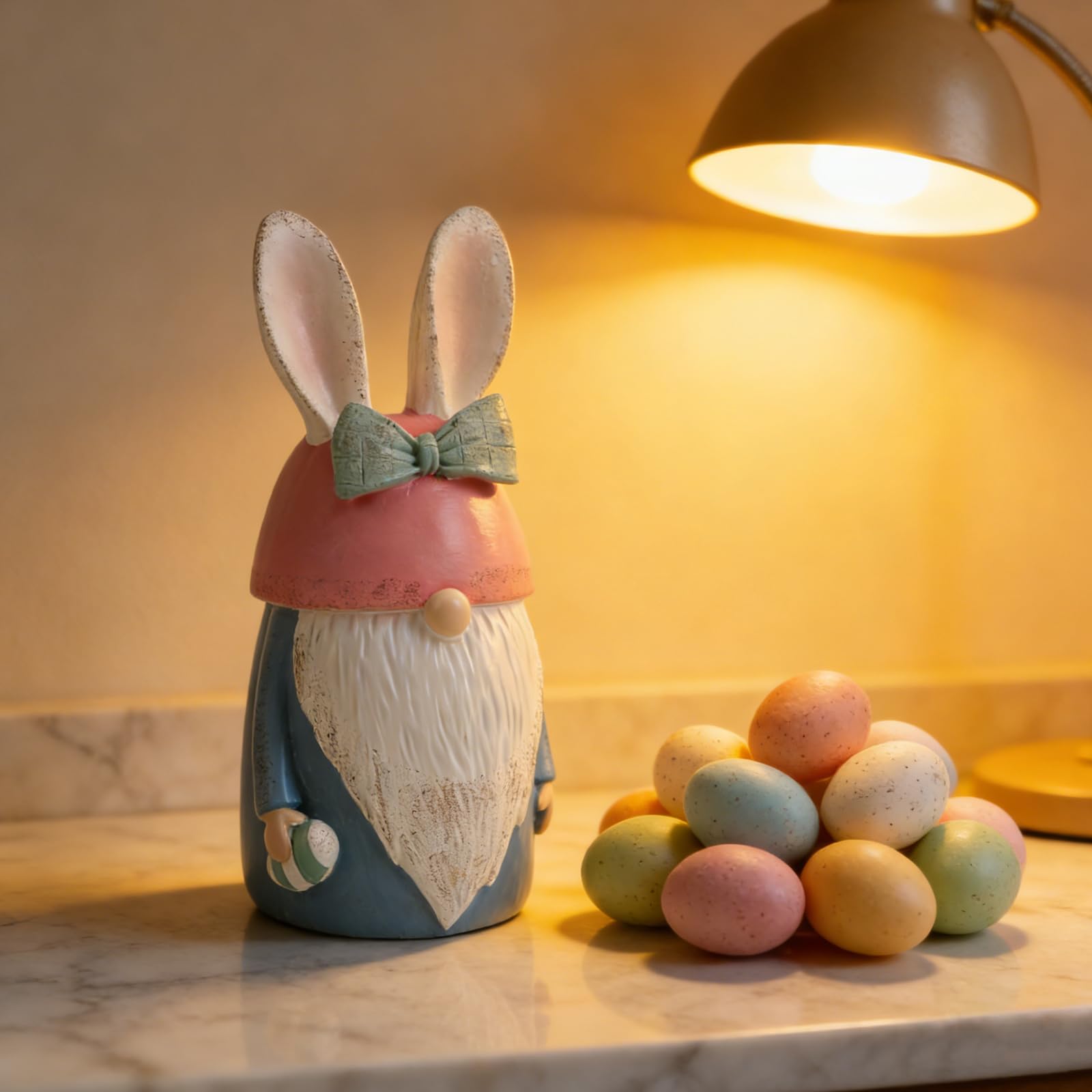Adorno de Pascua Figura de Conejo de Resina Azul, Decoración Rústica Primaveral para Mesa y Estantería, Estatua Pequeña sin Rostro para Relleno de Cesta y Centro de Mesa