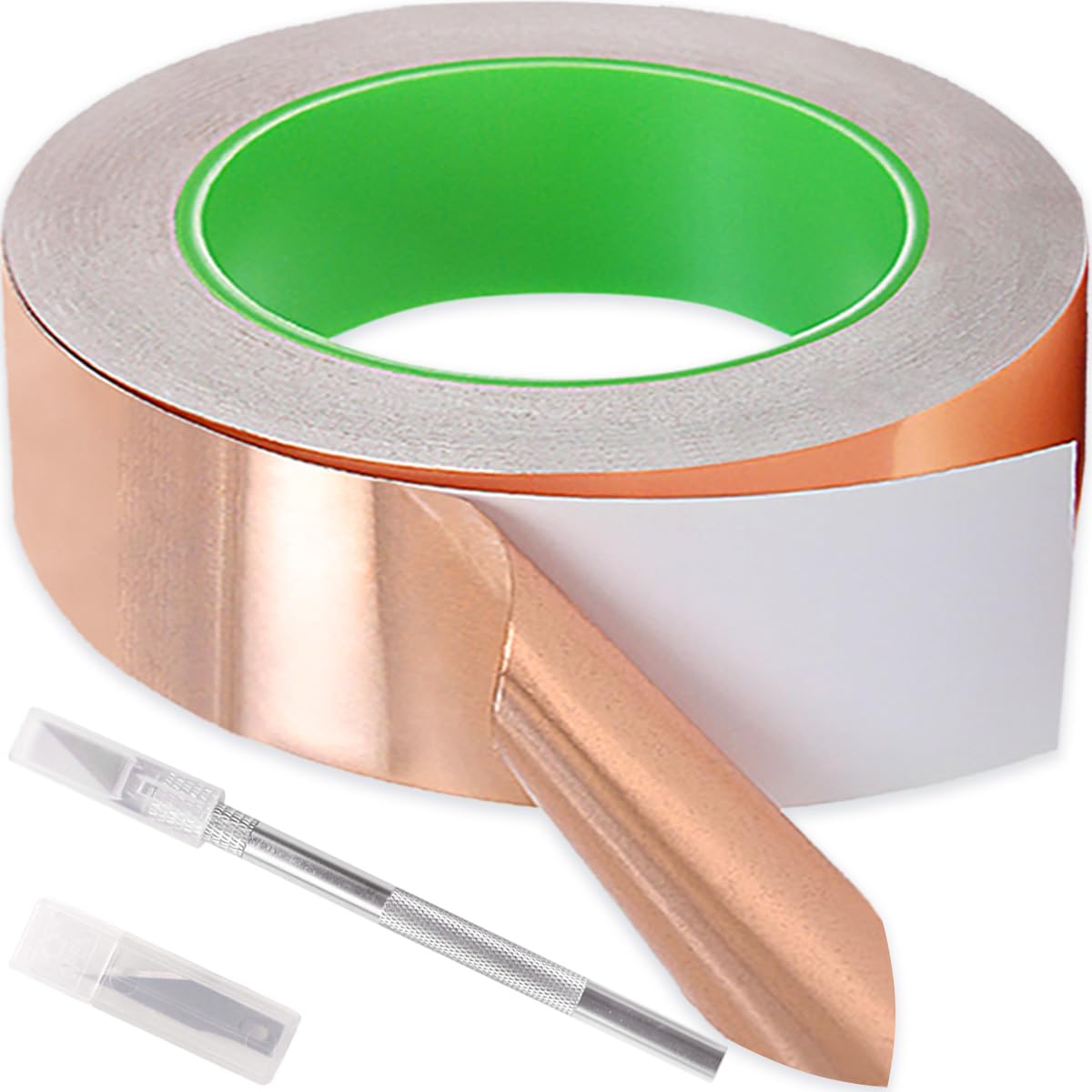 HAAMNING7 1 Rolls Copper Tape Slug Copper Foil Tape (20m x 50mm) Conductive Adhesive With Cutting Tool for Pest Snail Guitars EMI Shielding Electric Connections Repair Grounding Crafts