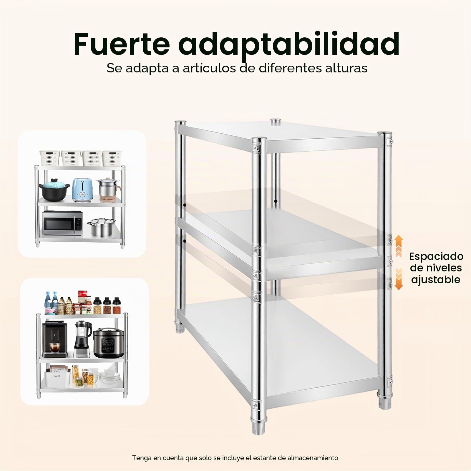 Estantería de acero inoxidable de 3 niveles, mesa de acero inoxidable, 80 x 80 x 40 cm, para cargas pesadas de hasta 60 kg, estantería de cocina de metal