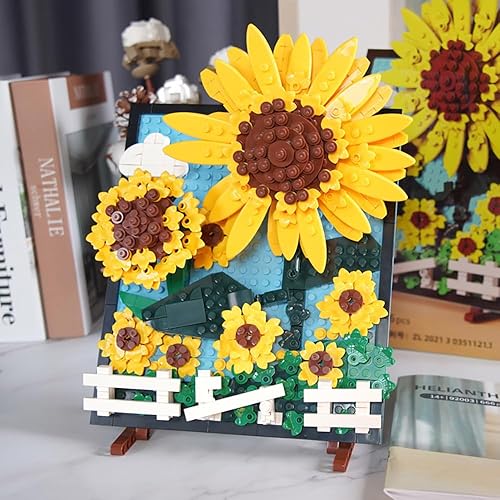 Miniatura 3 de Goirzi 666 piezas de girasol pintura bloques de construcción juguetes rompecabezas conjunto flores pintura modelo colección creativo para niños