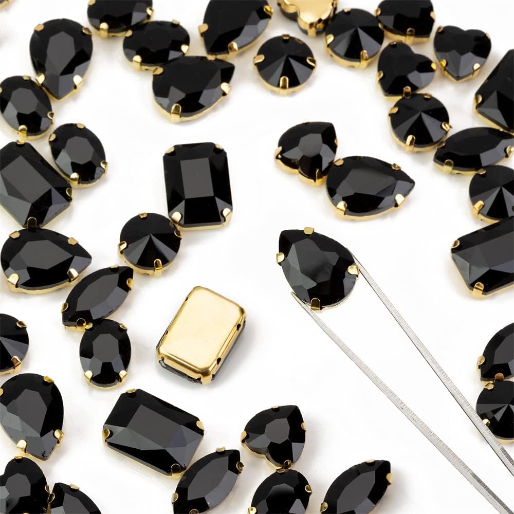 Sew On Rhinestones, Choupee 48PCS Big Sew On Glass Rhinestone Gold Metal Back Sew on Gems Jewels Mixed Shapes for Costume, Clothes, Garments, Dress, Earring, Belt and Shoes : Everything Else