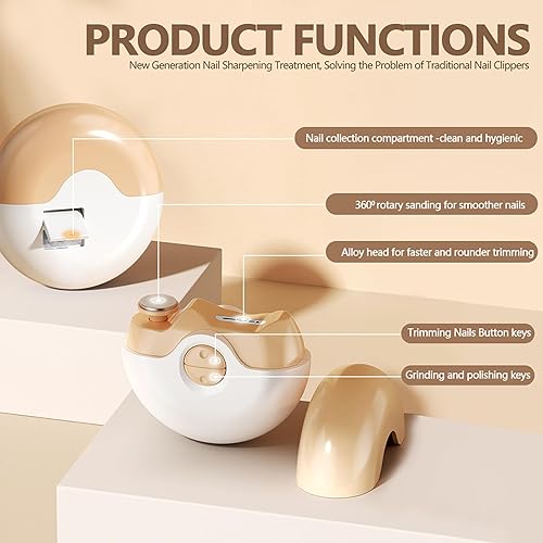 Miniatura 2 de Cortaúñas automático, pulidor de uñas eléctrico, molinillo de uñas portátil 2 en 1, cortaúñas de 2 velocidades, recortador recargable seguro para