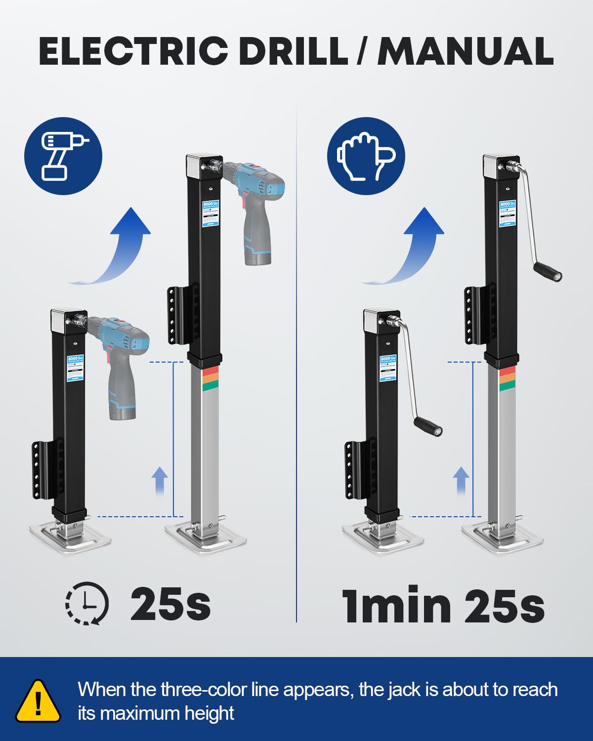 Kohree 8000 lbs Trailer Jack Heavy Duty, 20-24V Electric Drill–Operated, Adjustable Bolt on RV Tongue Jack with Drop Leg & Handle for Boat, Yacht, Horse, Utility Trailer - 3
