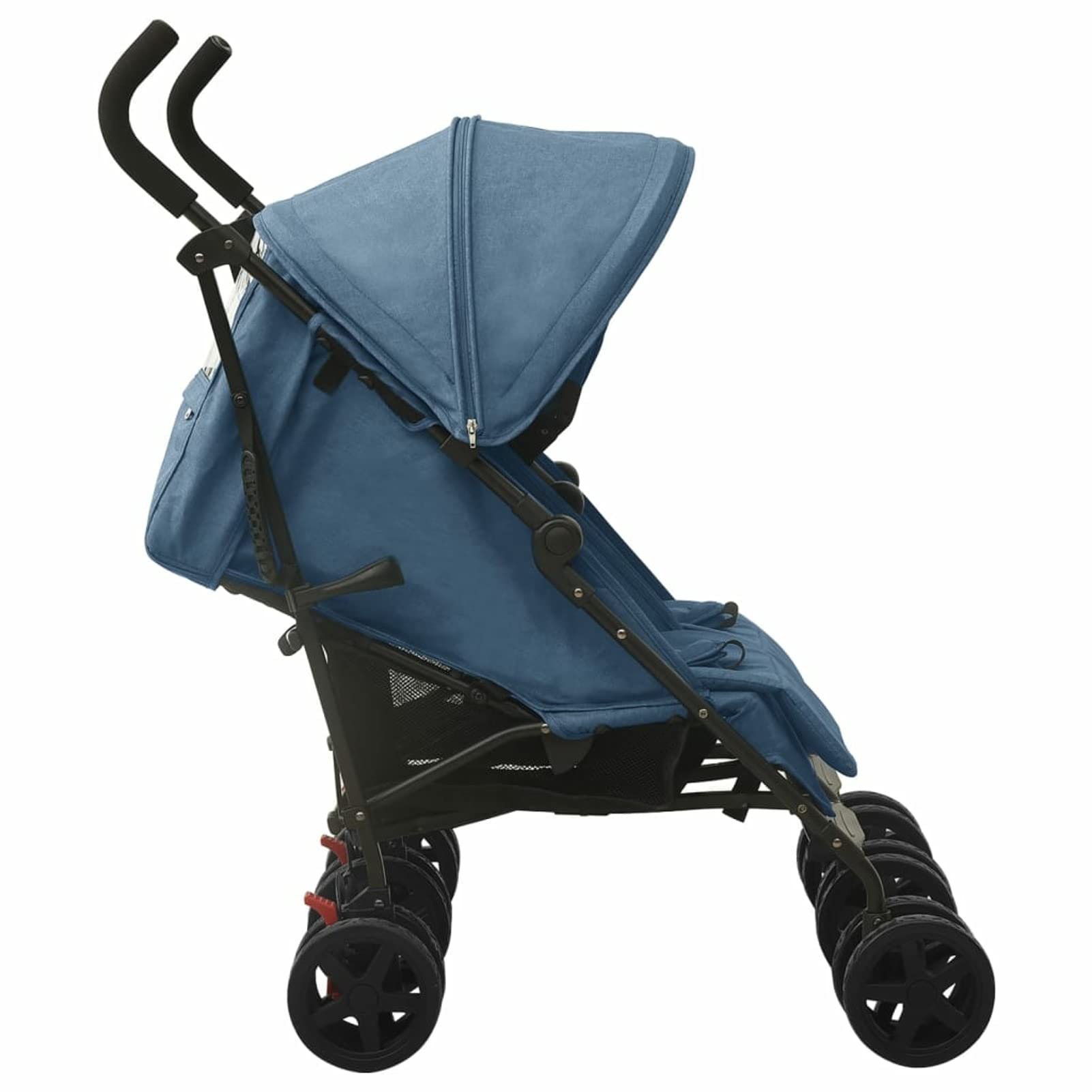 Carrito para Gemelos Silla de Paseo Gemelar Cochecito Doble Reclinable y Plegable Sillita Doble Cochecito Hermanos para Bebé Niño de Acero Azul Marino