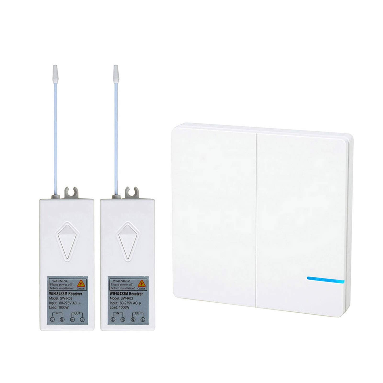 NineLeaf Wireless WIFI Lichtschalter und Empfänger, Dual-Control-Taster ohne Verkabelung, 2GANG Wireless Panel Switch, wasserdichter Smart-Fernlichtschalter für Hauslampen-LED