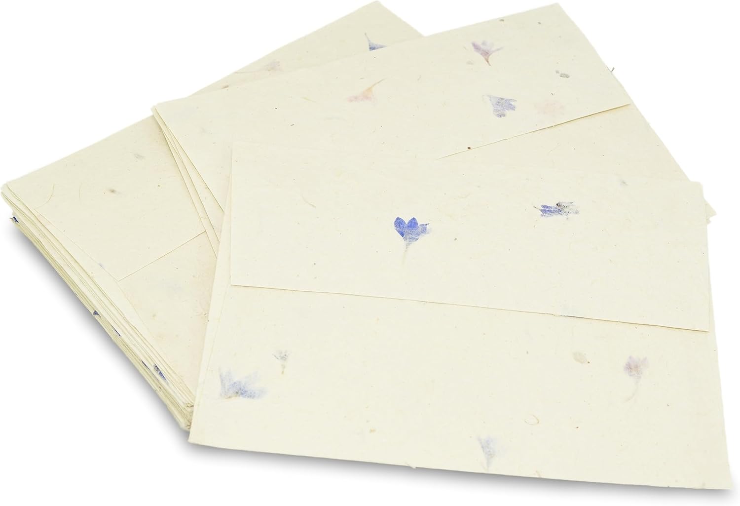 Kathmandu Valley Co. 5.5 x 7.5 inch Handmade Lokta Paper Envelopes for 5x7 Wedding Invitations, Announcements, Vintage Envelopes with Pressed Cornflower Petals. Made in Nepal. (Pack of 25)