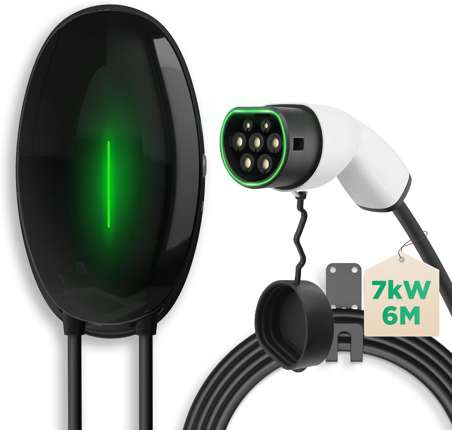 7,2KW Wallbox Tipo 2 Cargador Coche Electrico, 32A Monofasico Estación de Carga Doméstica con Cable de 7 m para EV PHEV Impermeable IP66 Negro