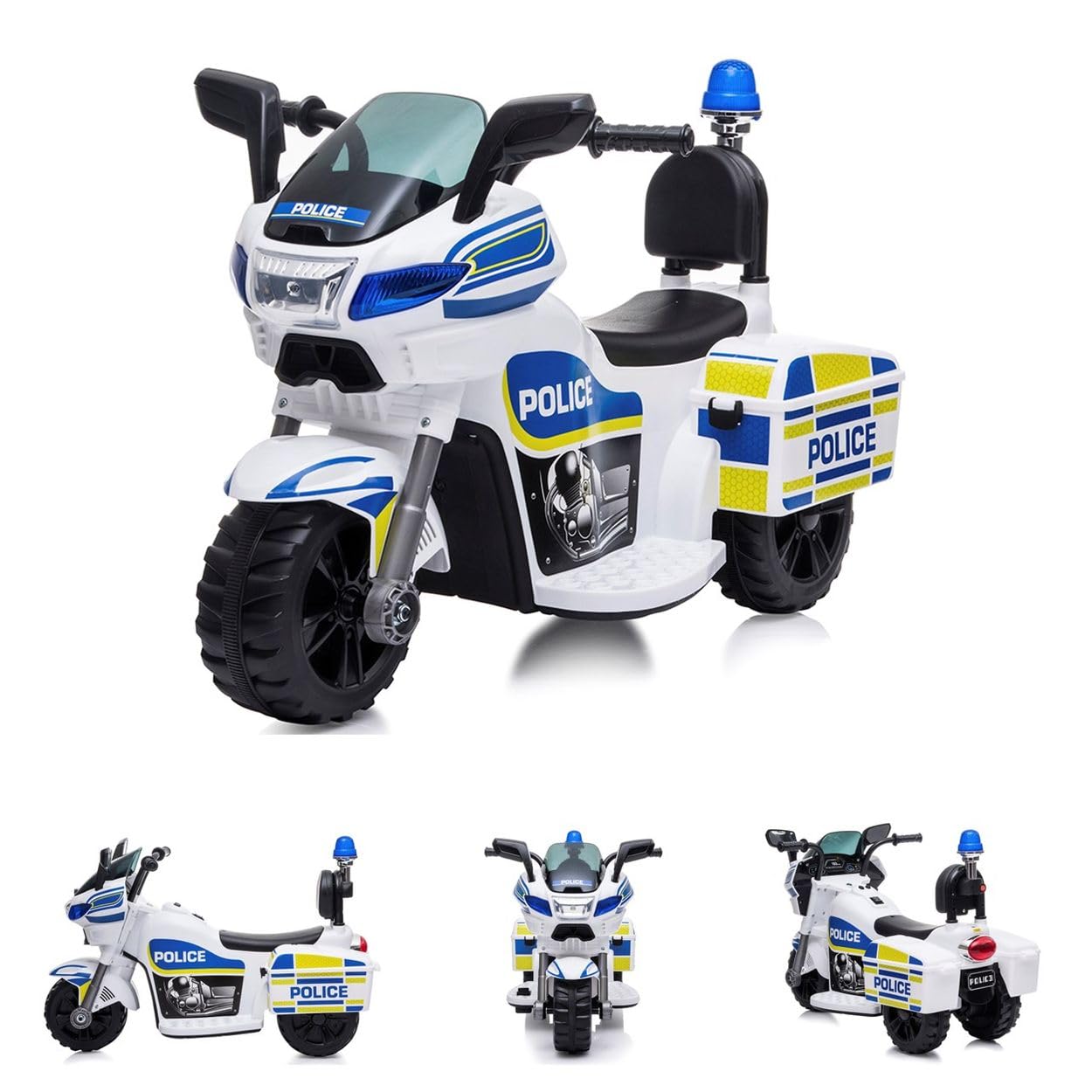Chipolino Kinder Elektromotorrad Polizei 3 Räder Scheinwerfer Musikfunktion weiß blau