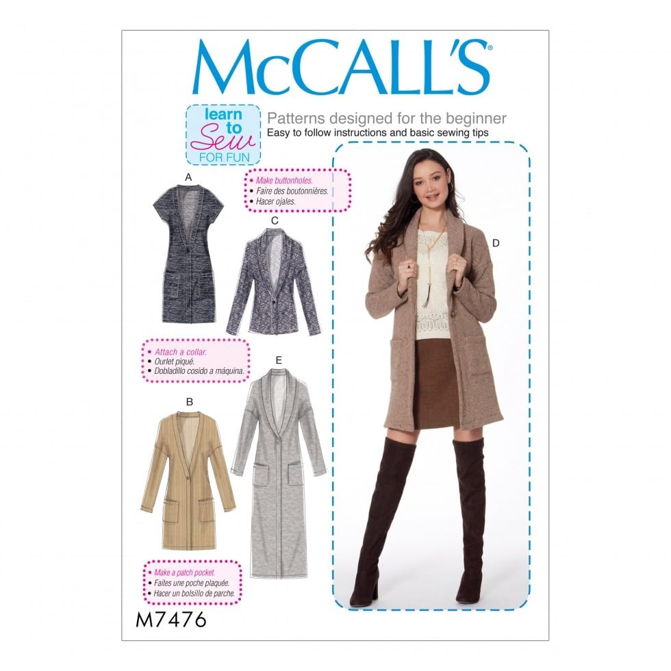 McCall's Ladies Easy Learn to Sew Sewing Pattern 7476 Drop Shoulder Waistcoat & Cardigans