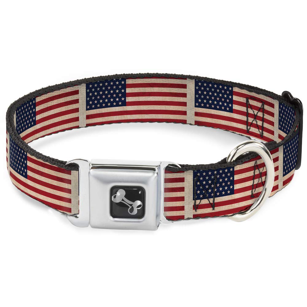 Collier de chien os drapeau américain Buckle Down en nylon robuste
