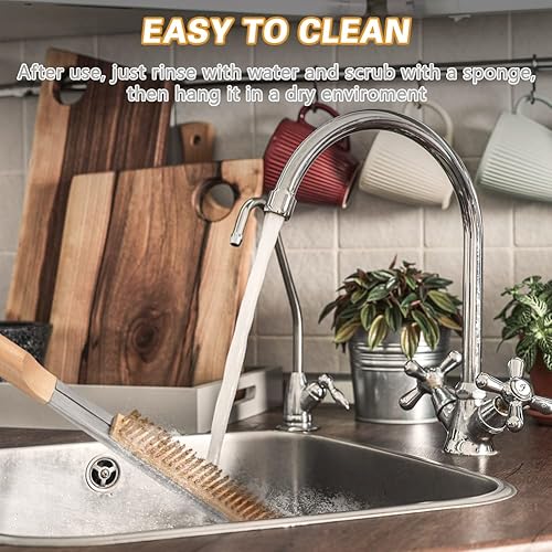 Miniatura 6 de Cepillo para horno de pizza, cepillo de 21 pulgadas y raspador de acero inoxidable para piedra de pizza, cepillo de limpieza de parrilla de