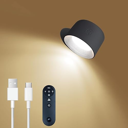 Lámpara LED recargable por USB con 3 temperaturas de color y 5 niveles de brillo de luz, bola magnética giratoria de 360 y control remoto para