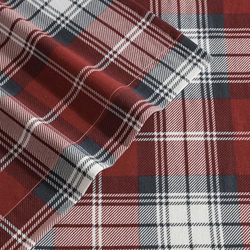 Image of Eddie Bauer - Queen Bed Sheets, Cotton Flannel Bedding Set with Matching Pillowcases, Brushed for Extra Softness, Deep Pocket, Oeko-Tex Certified (Heartland Plaid Red)