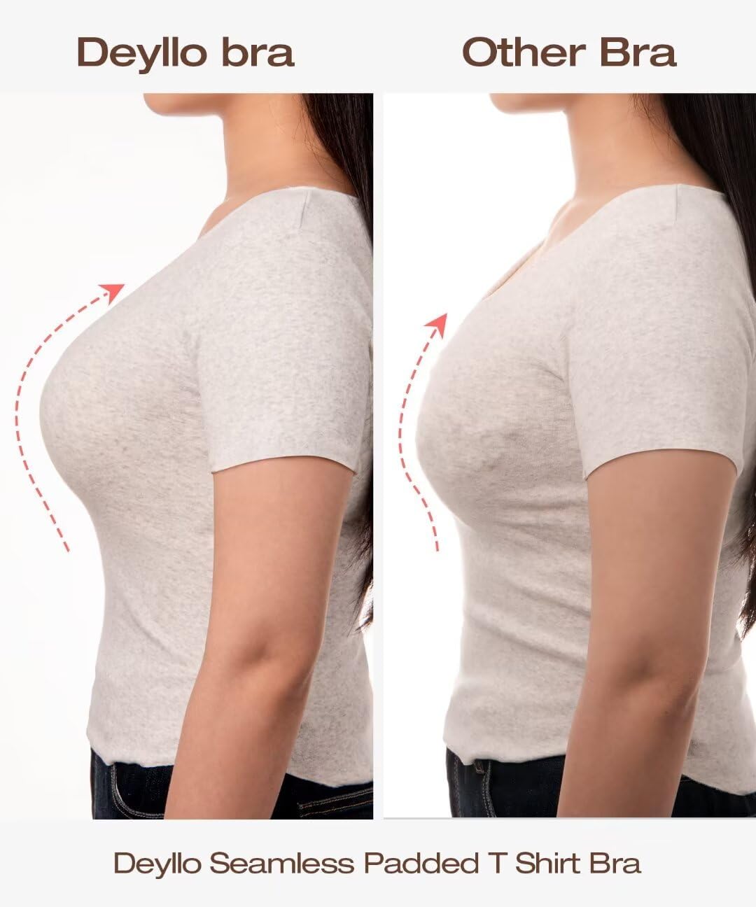 Deyllo Women’s Push Up Padded Bra Seamless T Shirt Bras Underwire Support Back Smooth