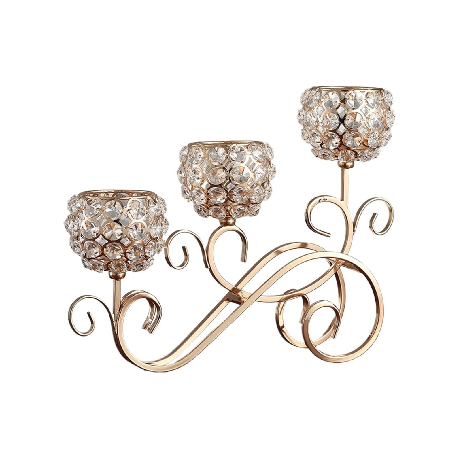 1 pezzo di portacandele in cristallo a 3 bracci centrotavola candelabri for decorazioni for la casa Per Matrimoni Credenze Camino(Gold)