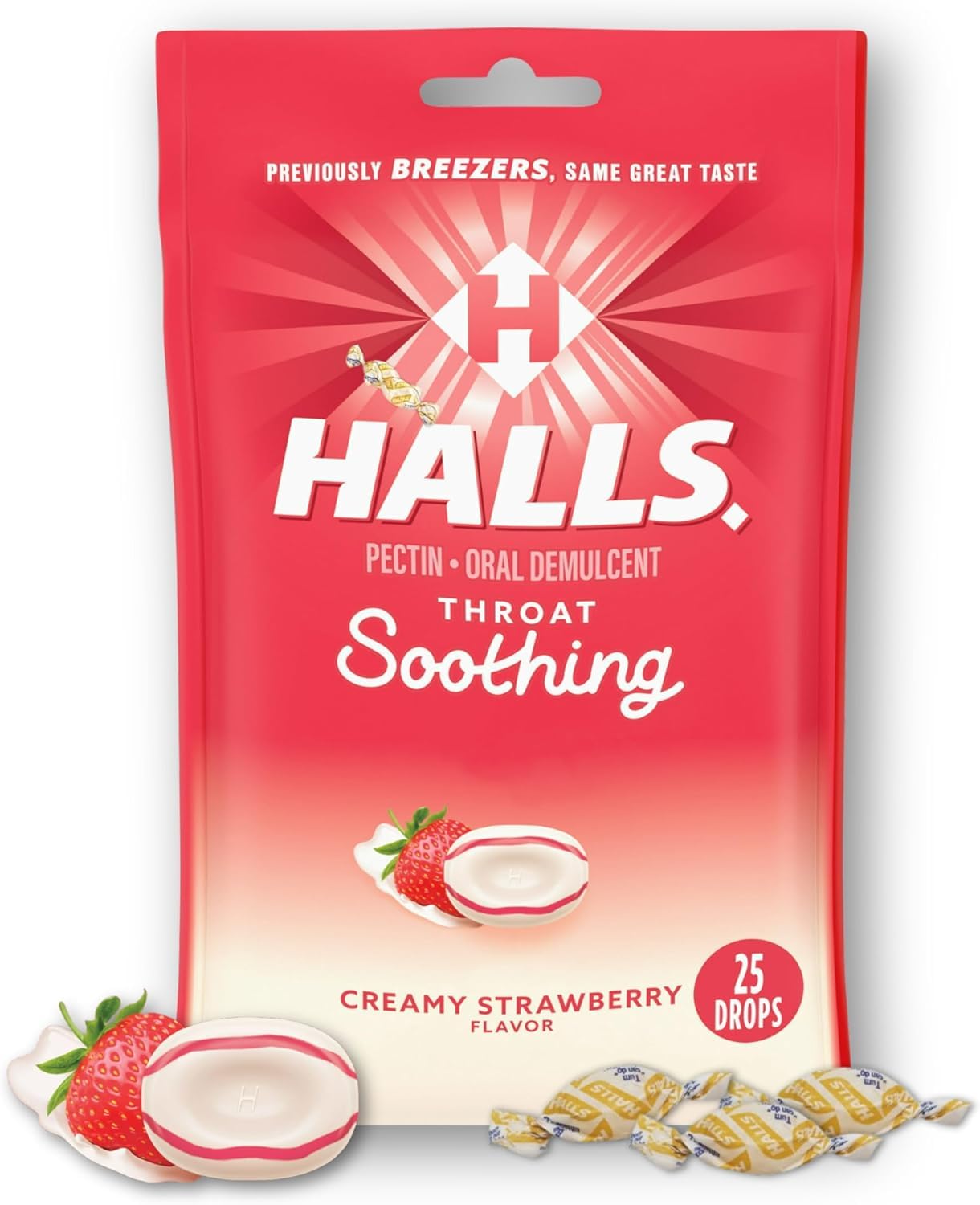 HALLSBreezers Drops Cool Creamy Strawberry 25 Each (Pack of 8)