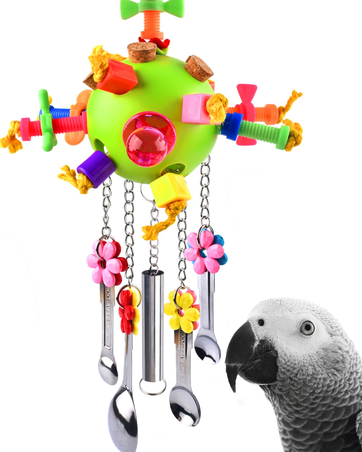 KATUMO Bird Toys, Parrot Pull Spoons Toys for Conure Cage Parakeet Cockatiel Quarker African Grey Mini Macaw Amazon Parrots Cockatoo Small to Medium