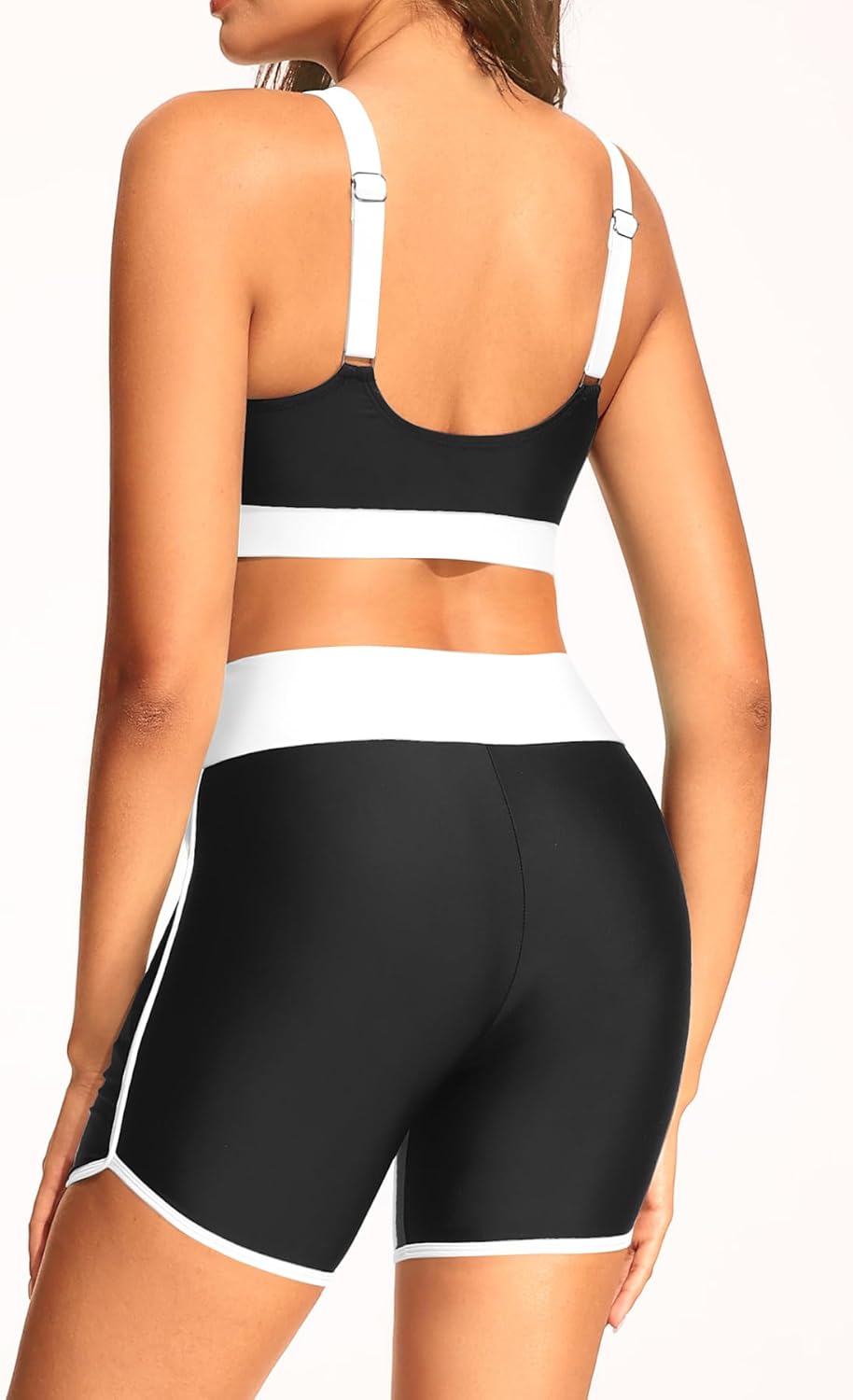 Women 3 Piece Rash Guard - Long Sleeve Swimsuit Built in Bra Swim Shirt Zip Bathing Suit with Pocket Shorts - Image 4