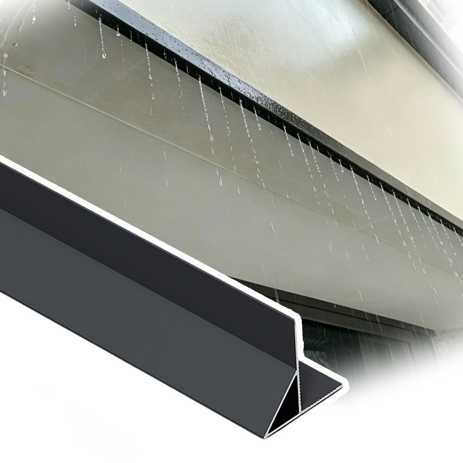 Exterior Doors Aluminum Rain Diverter Trim, Balcony Drip Edge Guard, Eave Rainwater Deflector Strip, Anti-Runoff Rainwater Gutters Prevent Backflow(Gray,1 Pack)