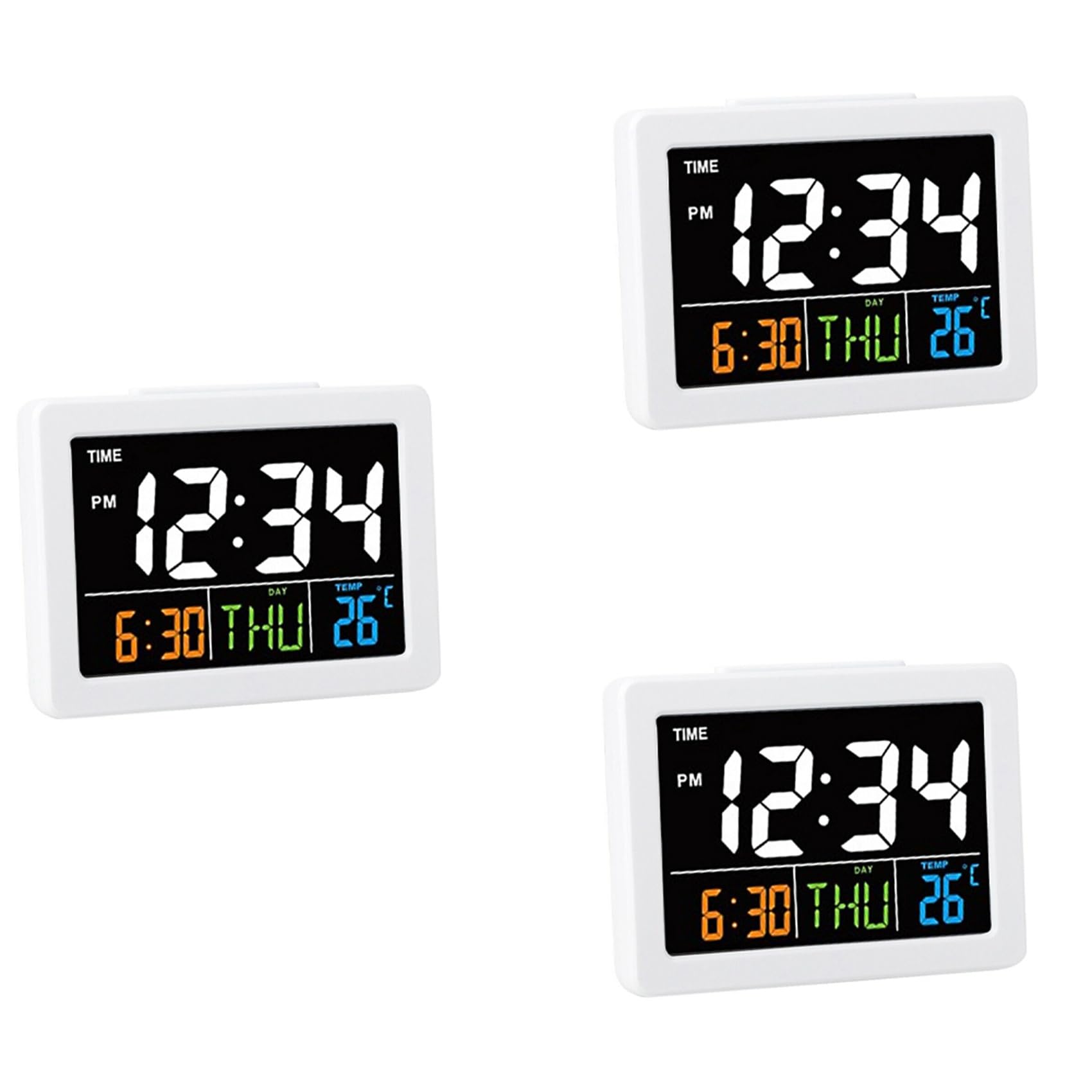 Hndhbfgrt 3X Color Large Screen LCD Electronic Desk Alarm Clock with Temperature Date Display
