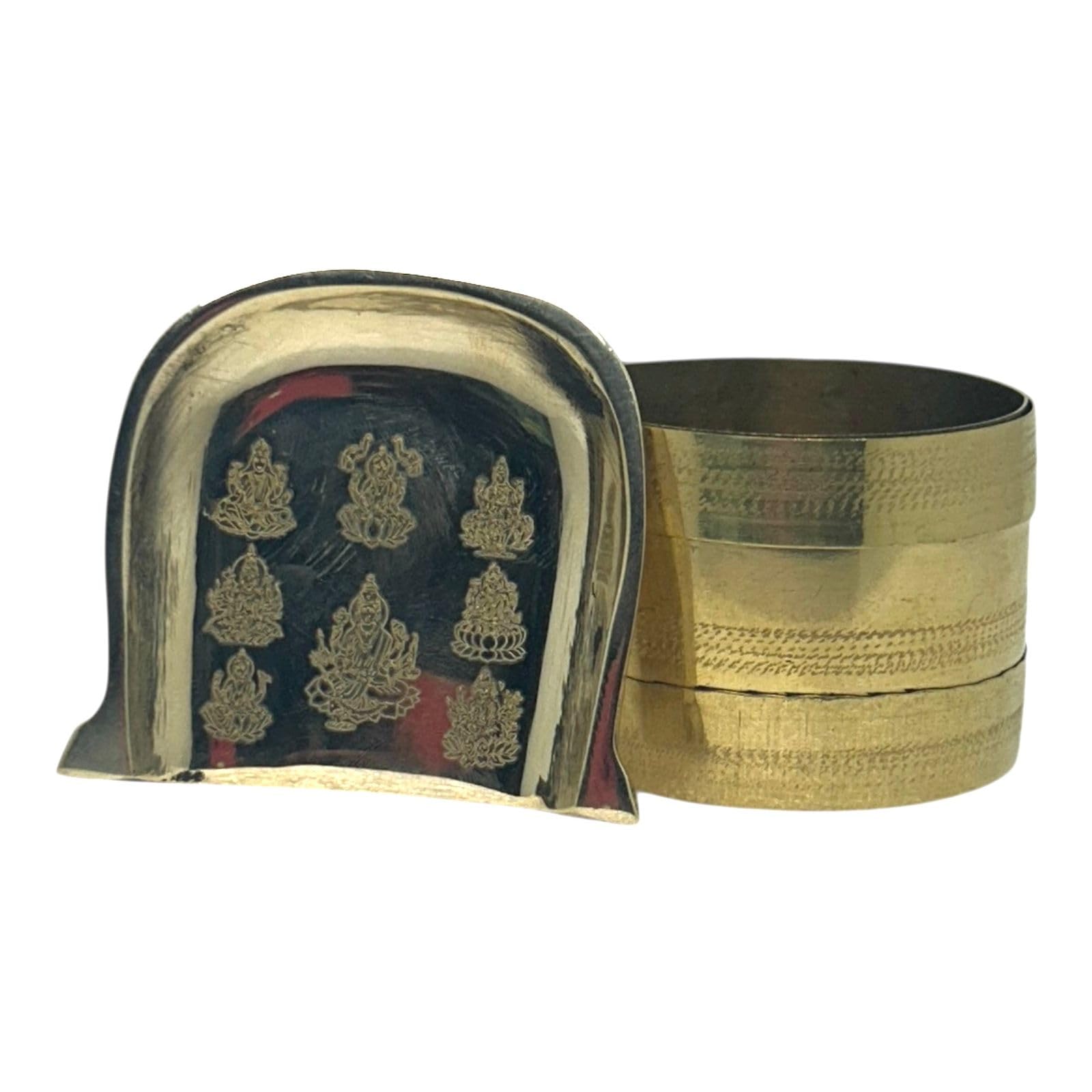 2-Piece Combo of Mini Brass Lakshmi Kubera Padi and Ashtalakshmi Engraved Brass Muram Set | Brass Rice Measuring Pot Padi Uzhakku and Printed Ashtalakshmi Rice Solagu (P474)-image-2