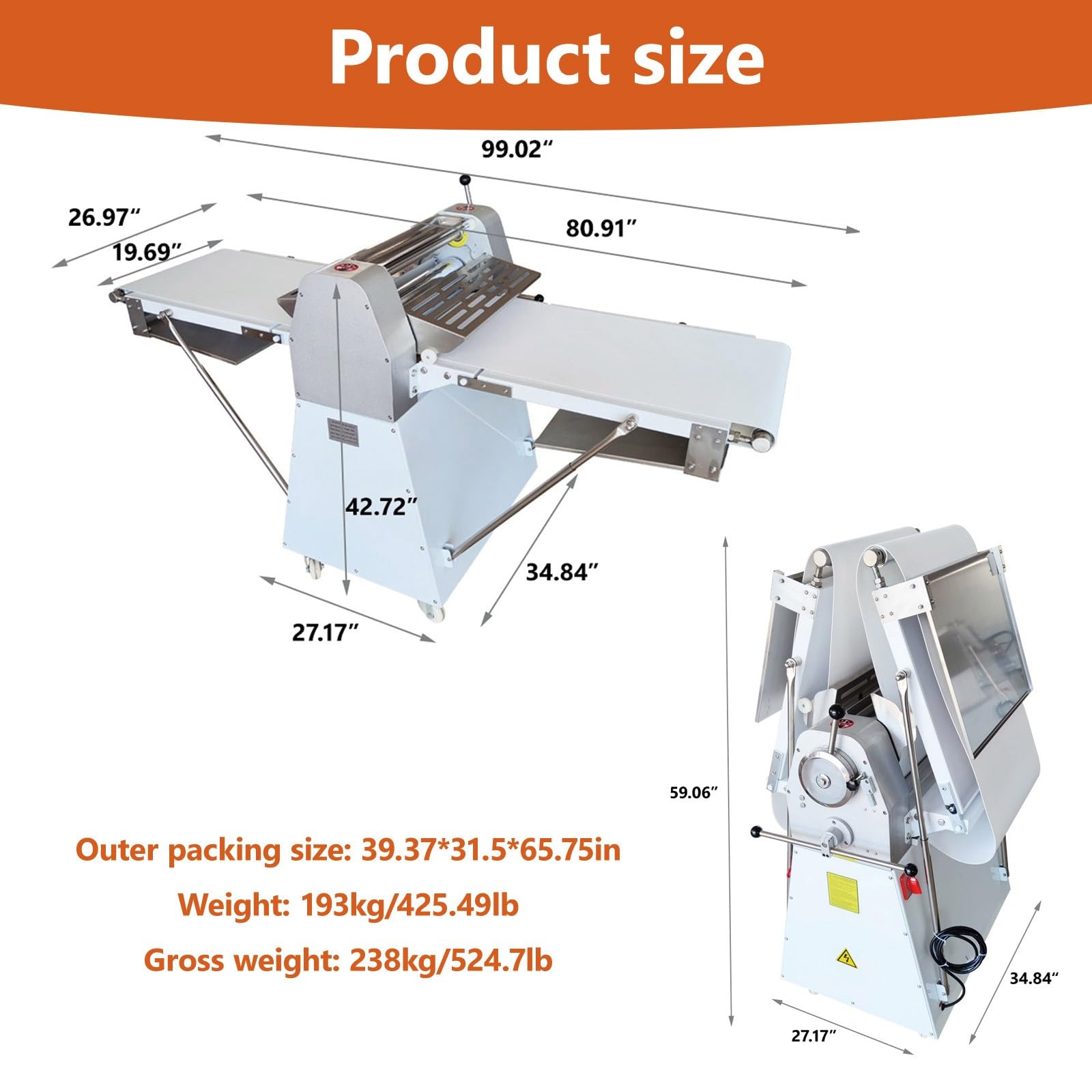 BEILOCKERY 220V Commercial Dough Sheeter, Vertical 1.5-35mm Adjustable Thickness Electric Pastry Machine, Foldable Stainless Steel Dough Roller Press Machine for Baking Pastry