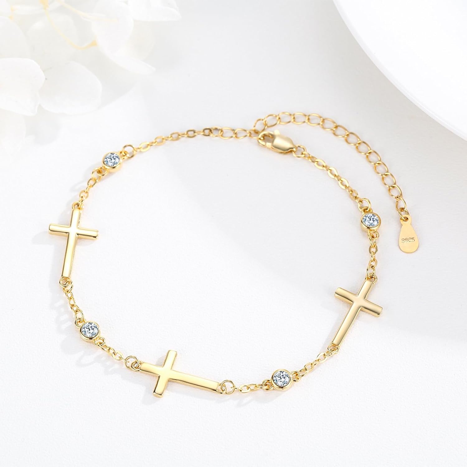 Midir&Etain Cross Bracelet 925 Sterling Silver Faith Christian Religious Anklet Bracelet Christian Cross Jewelry Gifts for Women - Image 4