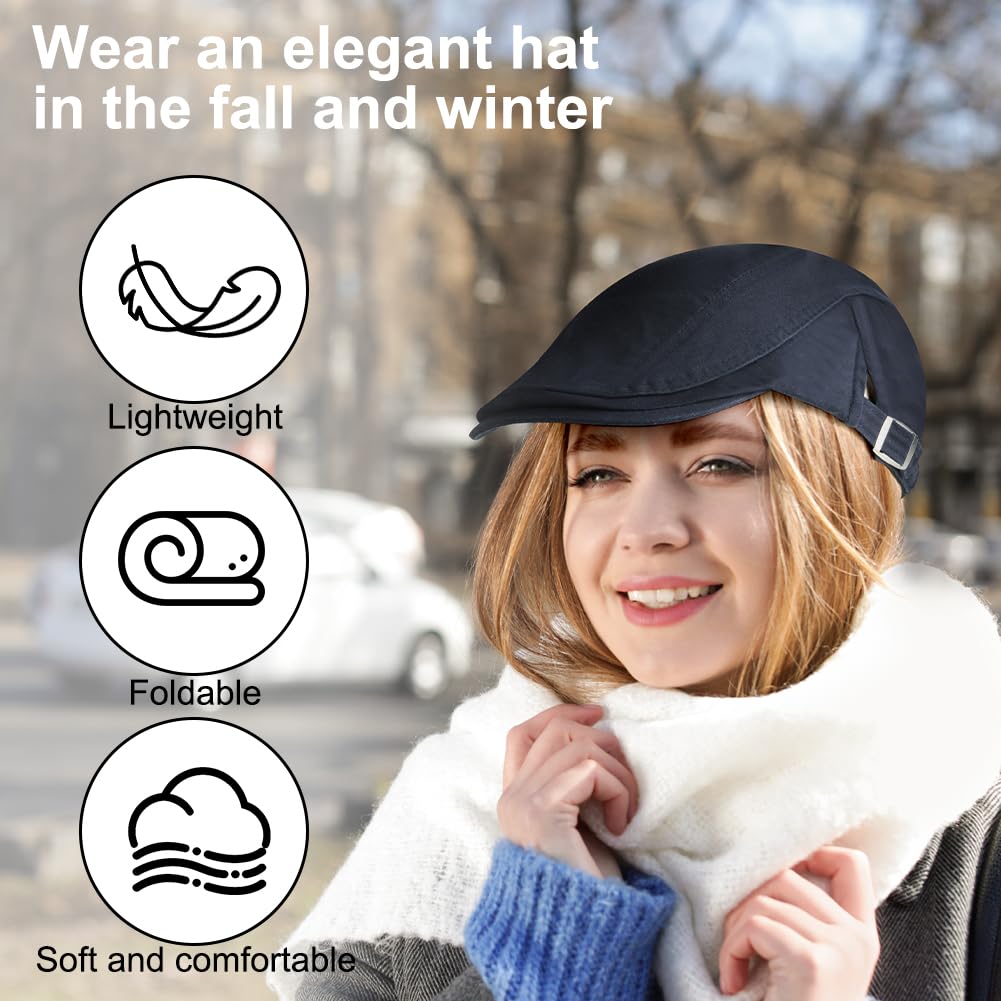 AOOWU Regulowane berety, czapka gazeciarza z płaskim kapeluszem, bawełniana płaska czapka męska vintage czapka irlandzka czapka beret w stylu Gatsby, klasyczna elegancja czapki Cabbie Trucker Gatsby