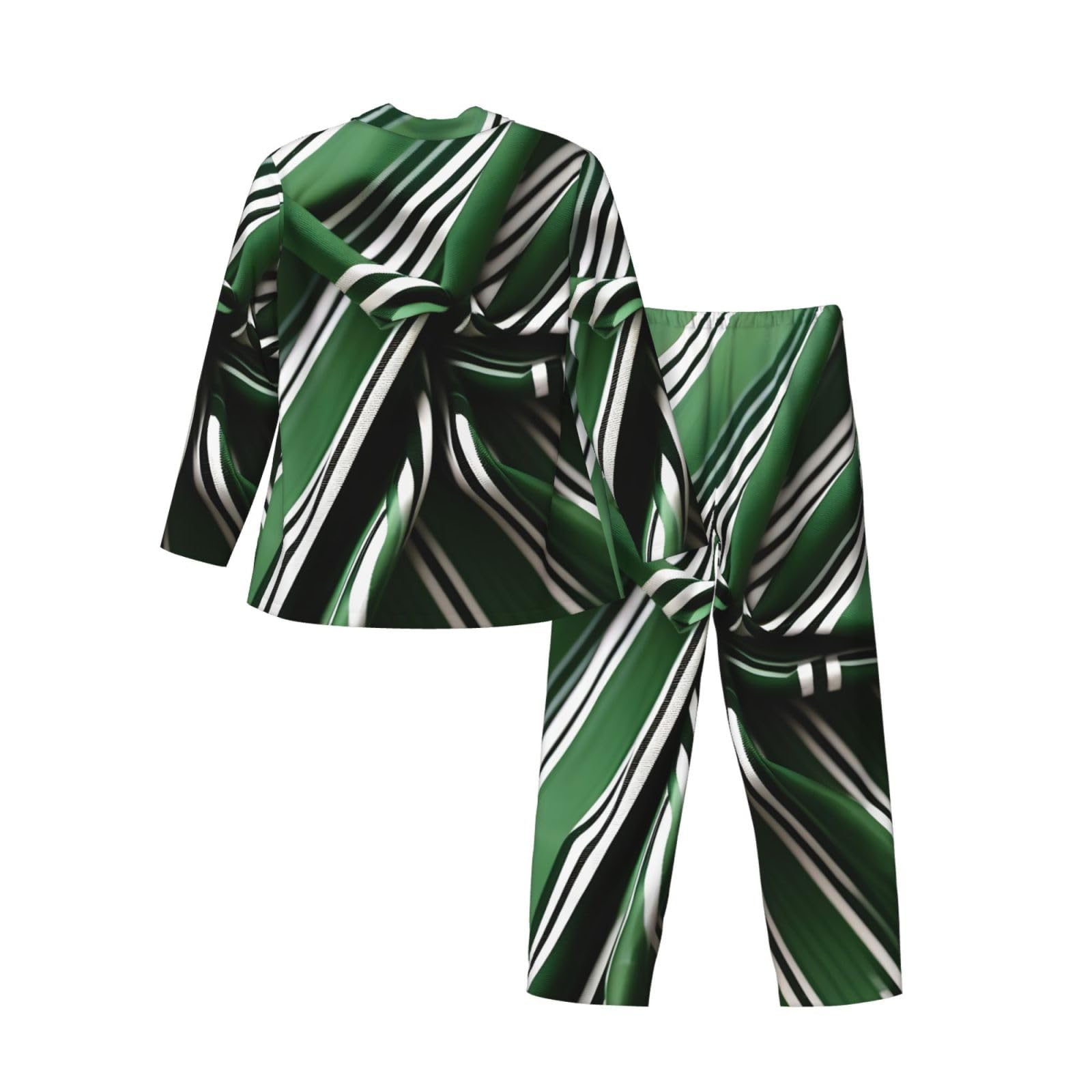 Pigiama a maniche lunghe da uomo con stampa a righe verdi classiche Set da notte in due pezzi Home Travel Outfit Lounge Pants