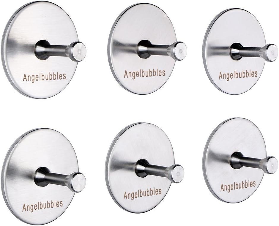 Angelbubbles Adhesive Hooks 6pcs/Pack 3M Sticker + Full 304 Stainless Steel + Heavy Duty Bamboo (Round 2)