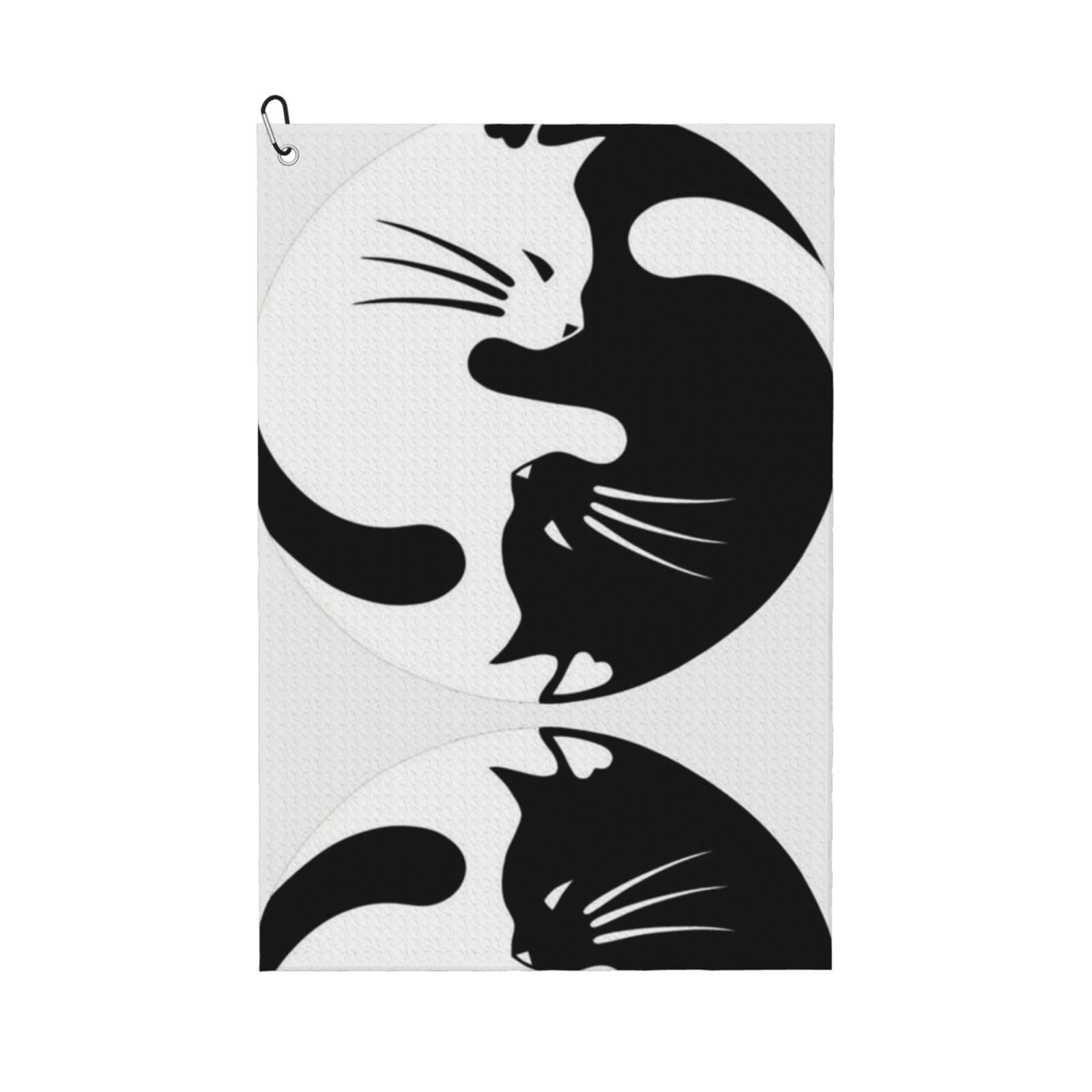 peiyeety Yin Yang Lucky Cat Microfiber Golf Towel with Carabiner Clip, 16x24 Inch Absorbent Waffle Weave Towel for Golf Bags
