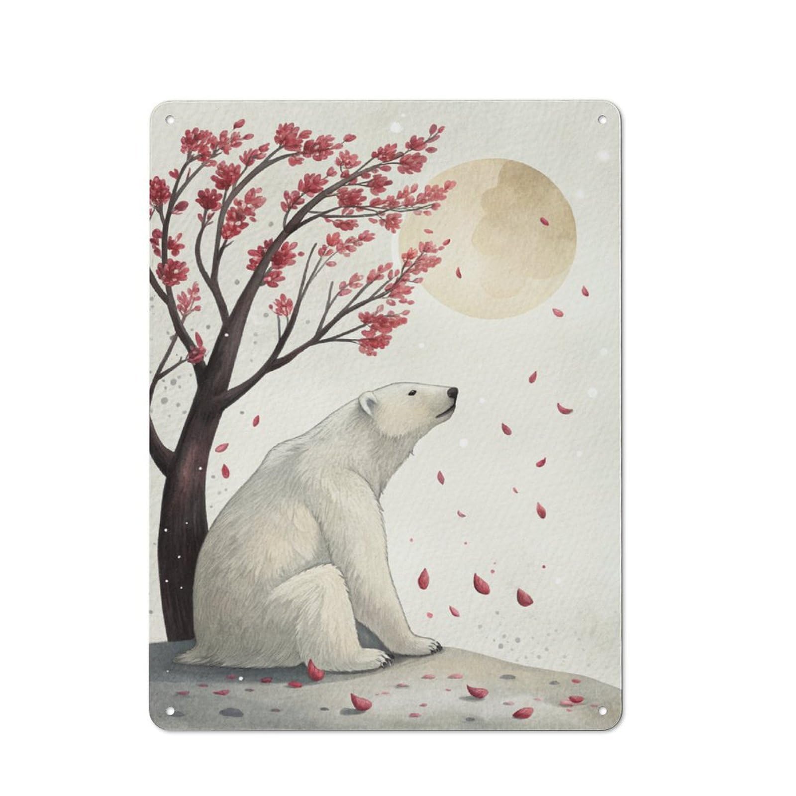 Junmoney Style-23 Polar Bear Under Cherry Blossoms Rustic Printed Metal Sign 40X30cm For Garage Or Workshop, For Garage, Workshop And Man Cave Decoration