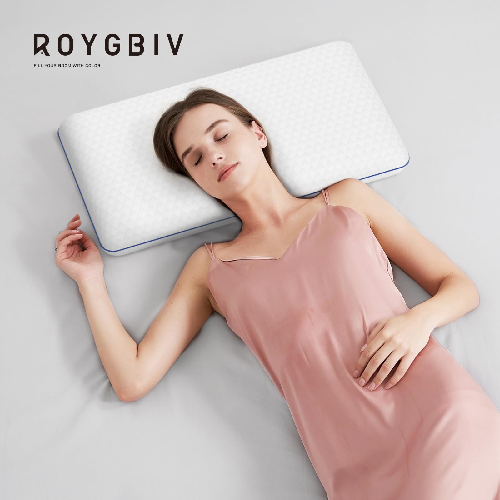 ROYGBIV Oreiller en Mousse à mémoire de Forme 62x35x12 cm - Oreiller Cervical Ergonomique Polyvalent - Respirant Hypoallergénique Housse Lavable - Certifié Oeko-TEX