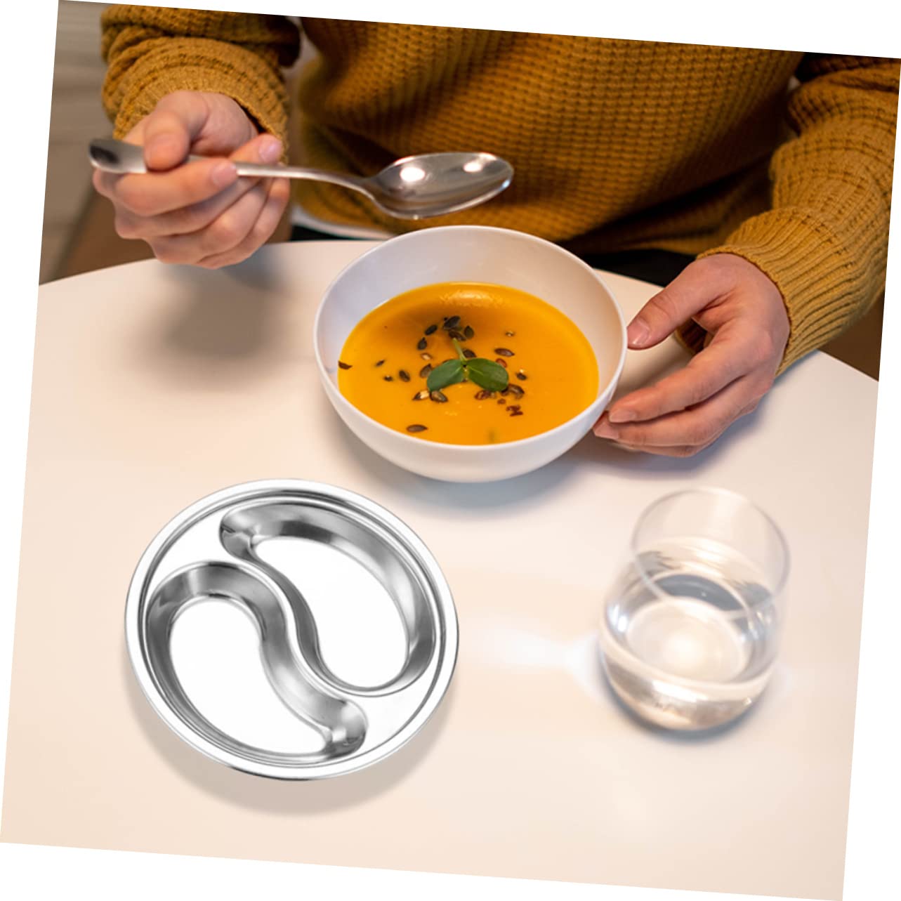 COLLBATH 4pcs Stainless Steel Seasoning Dish Saucers Bowl Grid Appetizer Dish Chip Dipping Dish Snack Food Sauce Dish Sushi Dipping Bowl Appetizer Plates Seasoning Saucer Mini Plates Silver