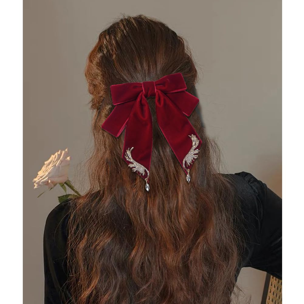 JKQBUX Versailles series Baroque Retro Velvet Ribbon Bow Barrettes Hair Clip Hair Bow Clip Hair Accessories for Women Girl Wedding Party Christmas - Image 2