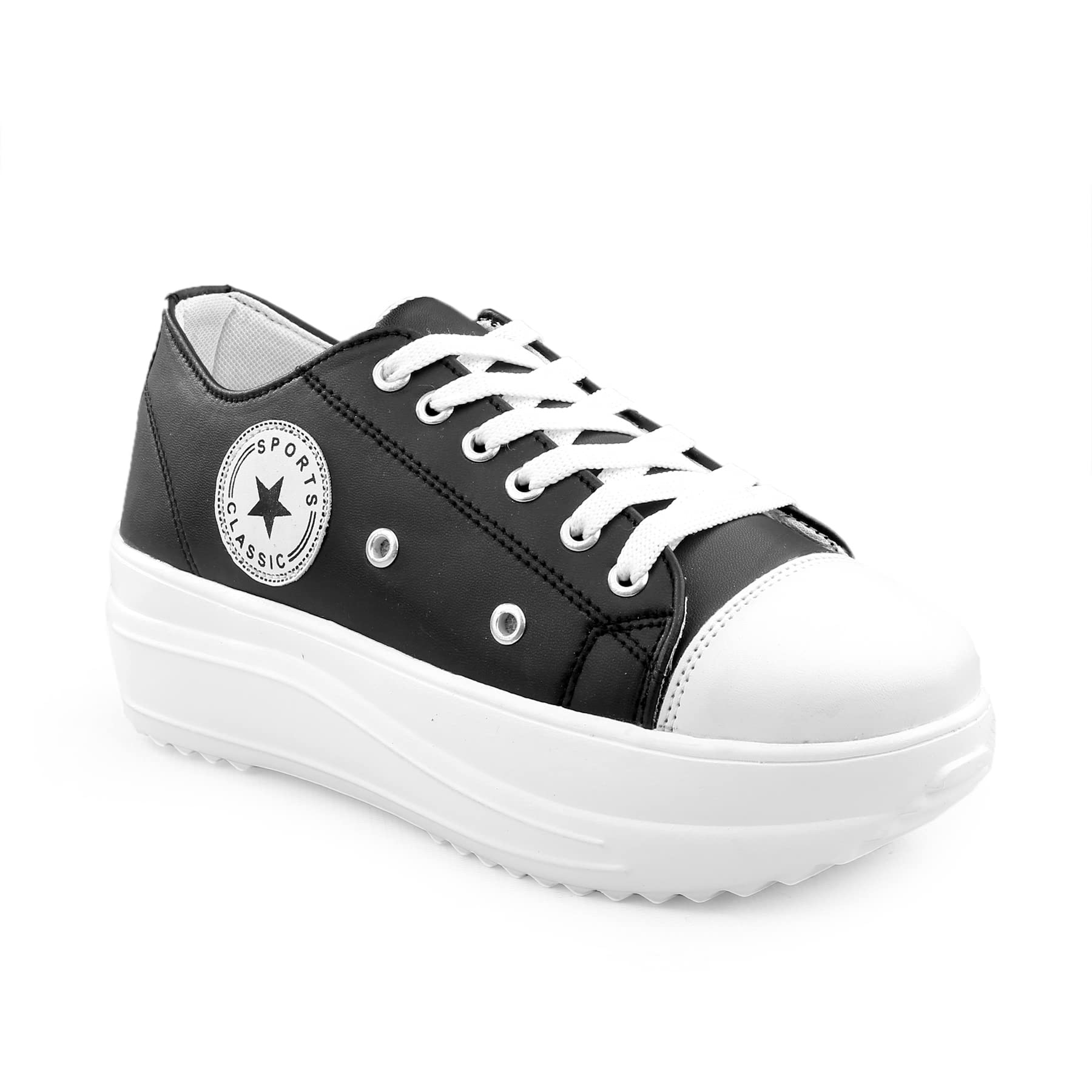 DICY Shoes for Women Casual High Heel Sneakers for Girls Low Top High Sole Black (B0BM9FJ69W) Amazon Price History, Amazon Price Tracker