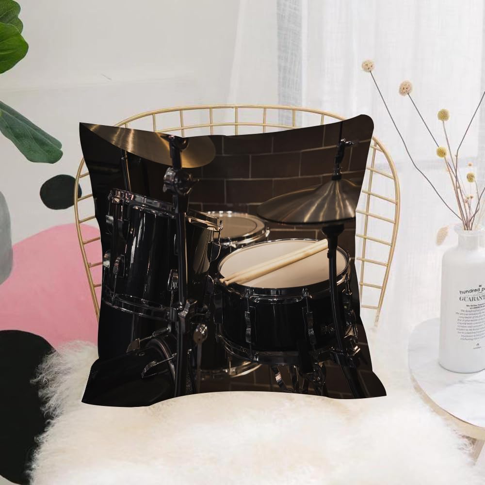 HYMSXW Cushion Cover,Throw Pillow Case Home Decorative for Living Room Bedroom Sofa Chair 20X20 Inch,Cool Music Rock Roll Drum Set on Stage,Pillowcase 50X50cm