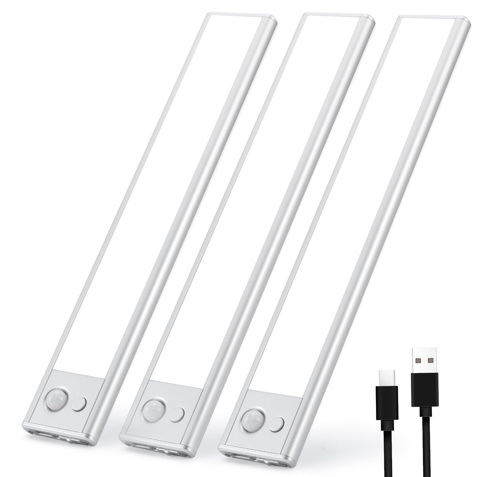 Tuffen Under Cabinet Lights 3pack, 9.05inch 40-LED Wireless Motion Sensor Lighting Indoor, 4 Modes Closet Lights, USB-C Rechargeable Battery Operated for Kitchen, Hallway, Bedroom